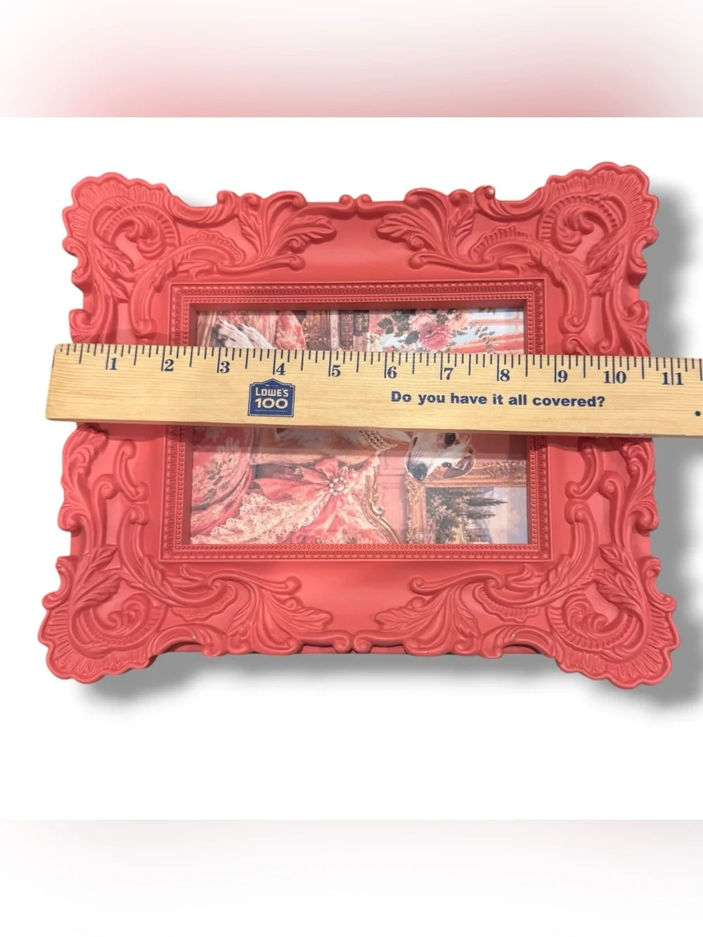 Ornate Coral Rococo Picture Frame Regal Whippet Dog Portrait Cottagecore Decor